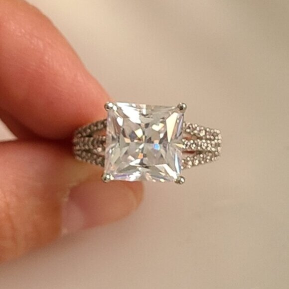 Vintage Sterling Silver 925 Radiant Cut CZ Cocktail Statement Ring Size 6 - Picture 14 of 14